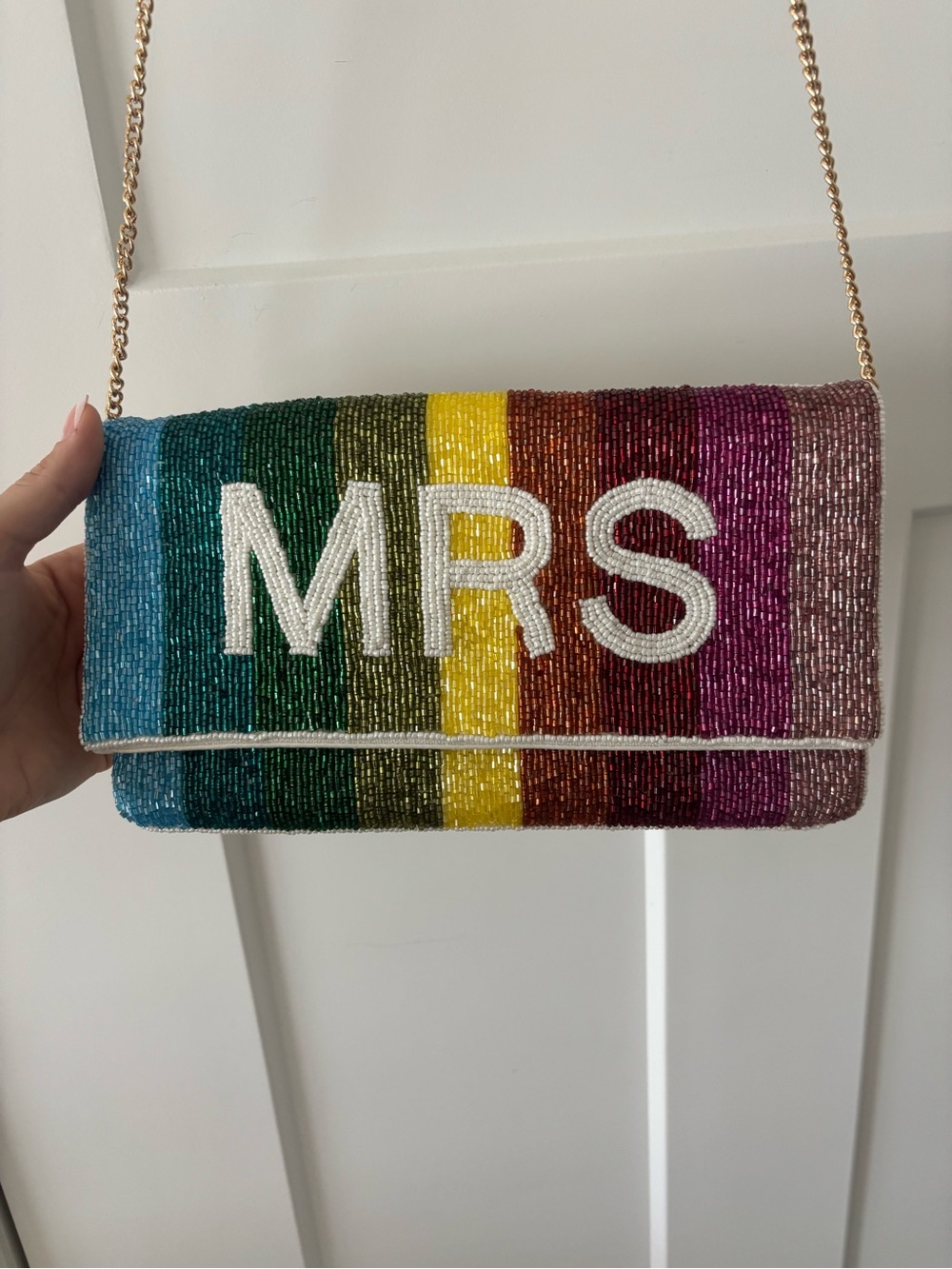 Francesca's Collections Multicolor Beaded 'MRS' Rainbow Clutch